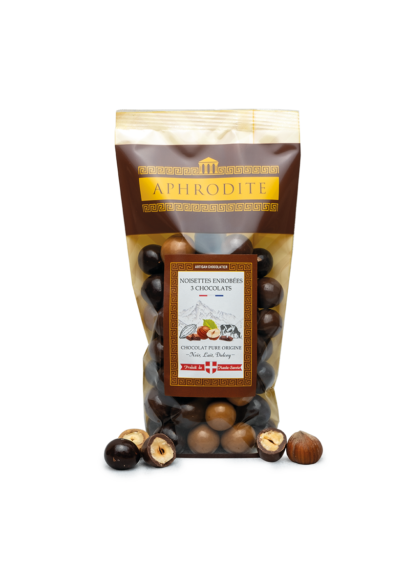 Billes de Noisettes en Chocolat – Noir, Lait & Dulcey