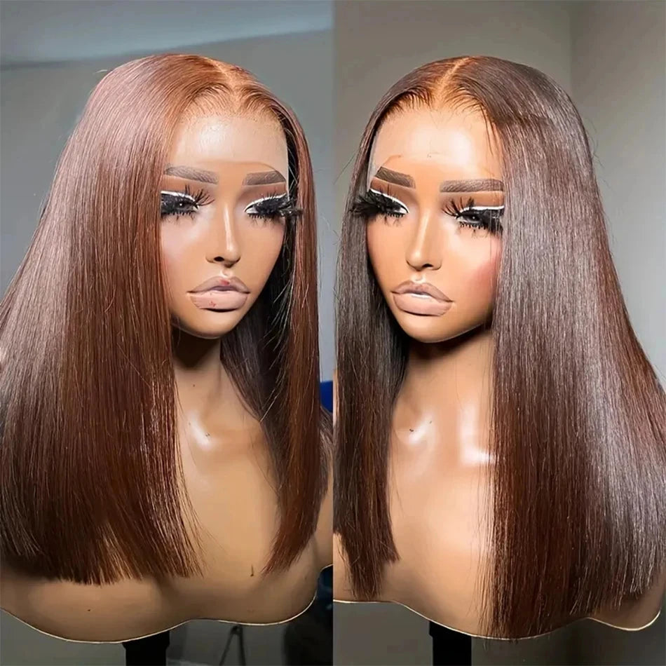 Chocolate Brown Bob Wig | 13x4 HD Lace Straight Brazilian Hair – Floreastore