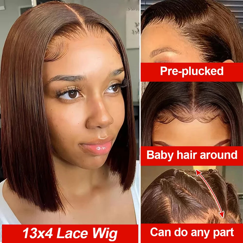 Chocolate Brown Bob Wig | 13x4 HD Lace Straight Brazilian Hair – Floreastore