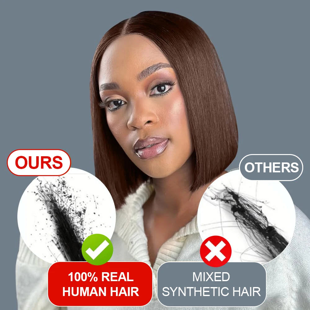 Chocolate Brown Bob Wig | 13x4 HD Lace Straight Brazilian Hair – Floreastore