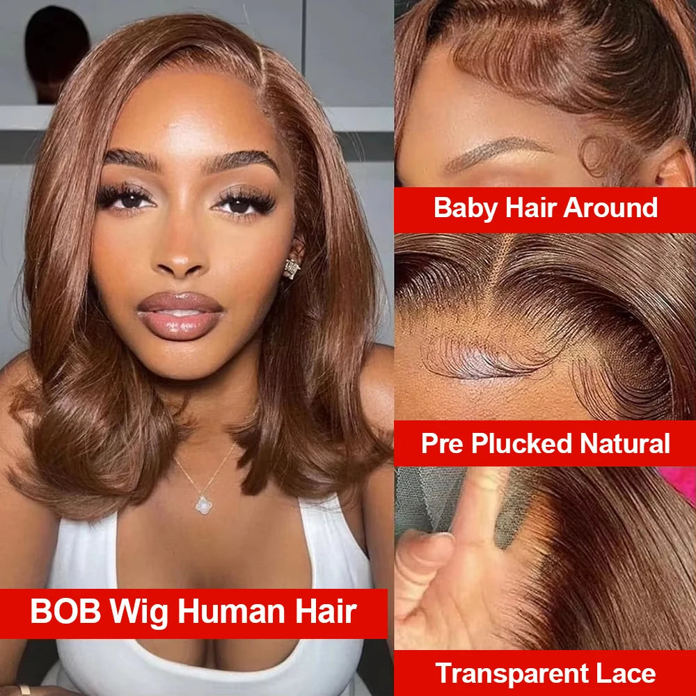 Chocolate Brown Bob Wig | 13x4 HD Lace Straight Brazilian Hair – Floreastore