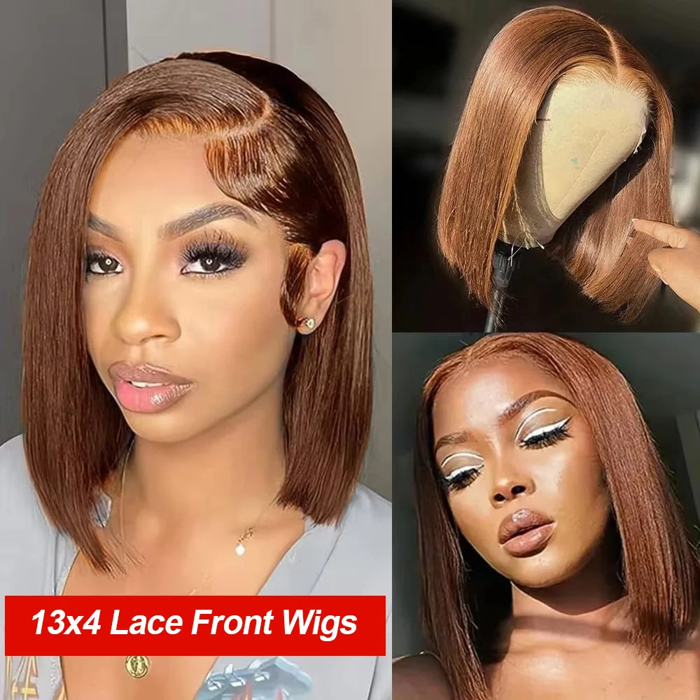 Chocolate Brown Bob Wig | 13x4 HD Lace Straight Brazilian Hair – Floreastore