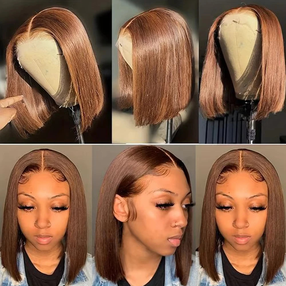 Chocolate Brown Bob Wig | 13x4 HD Lace Straight Brazilian Hair – Floreastore