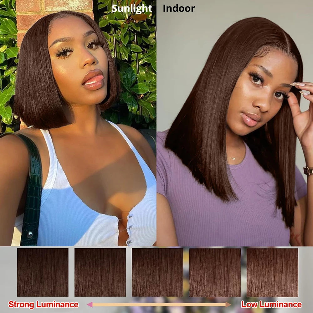 Chocolate Brown Bob Wig | 13x4 HD Lace Straight Brazilian Hair – Floreastore